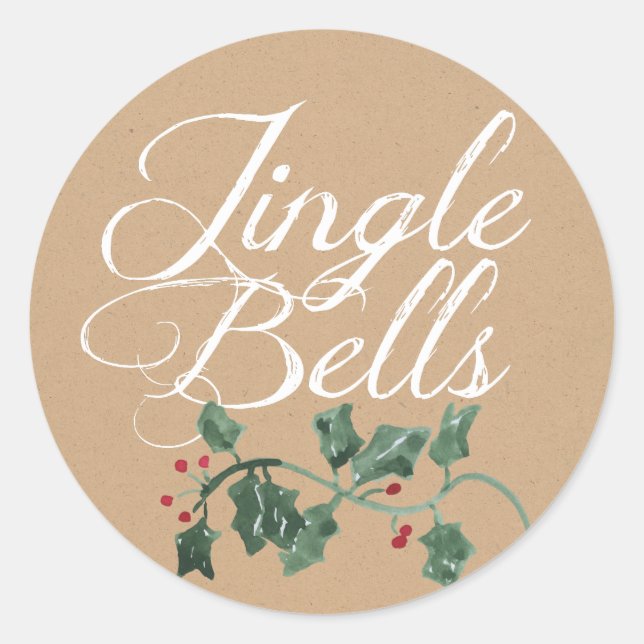 Redonda Pegatina Jingle Bells Holly Holiday (Anverso)