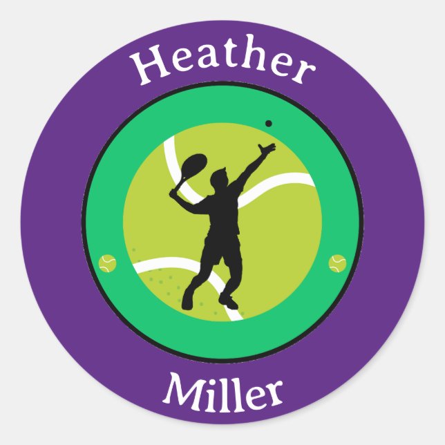 Redonda Pegatina - Jugador de tenis - Personalizado - Añad (Anverso)