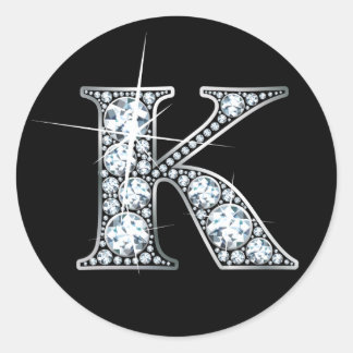 Redonda pegatina "K" Faux-"Diamond Bling"