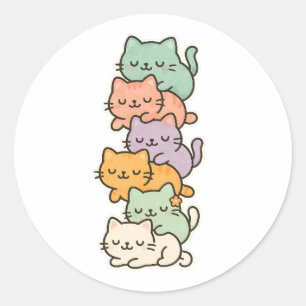 Redonda Pegatina Kawaii Cat Mountain Pastel