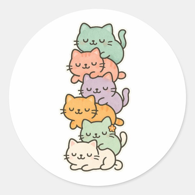 Redonda Pegatina Kawaii Cat Mountain Pastel (Anverso)