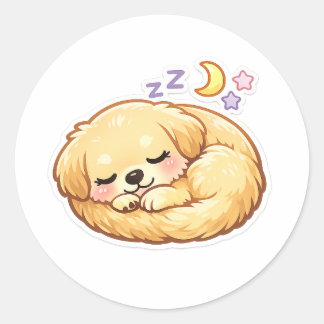 Redonda Pegatina Kawaii de Golden Retriever Dormilón – Lin