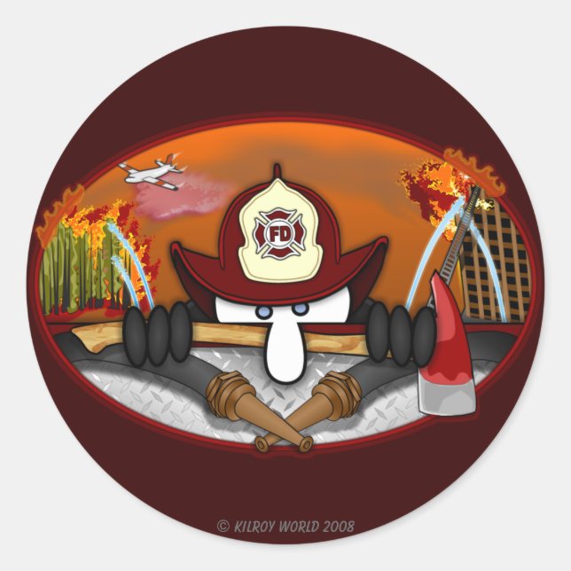 Redonda Pegatina Kilroy de bomberos (Anverso)