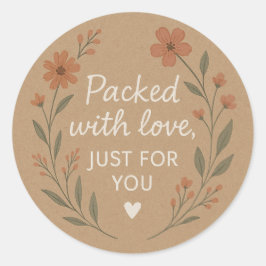 Redonda Pegatina Kraft Floral Llena de Amor