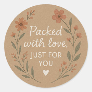 Redonda Pegatina Kraft Floral Llena de Amor