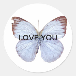 Redonda pegatina La mariposa, anuncia las flores y el amor