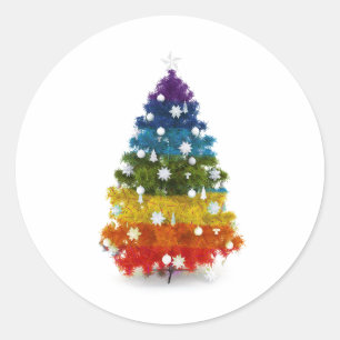 Redonda PEGATINA LGBT Rainbow Christmas Tree