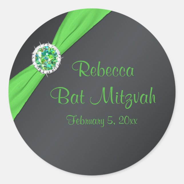 Redonda Pegatina Lime and Black 1.5" Round Bat Mitzvah (Anverso)