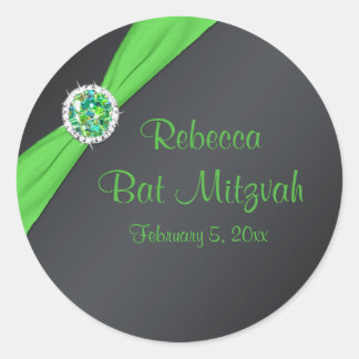 Redonda Pegatina Lime and Black 1.5" Round Bat Mitzvah