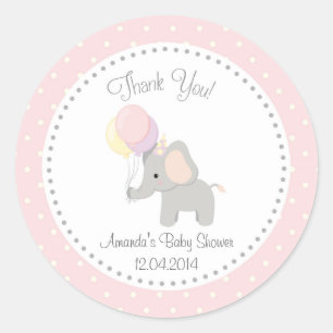 Redonda Pegatina lindo de Baby Shower del elefante