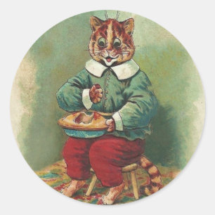 Redonda Pegatina lindo del gato del día de fiesta del