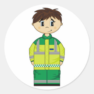 Redonda Pegatina lindo del hombre de la ambulancia