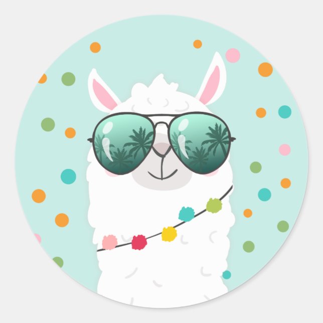 Redonda Pegatina Llama Rama quequito Topper Fiesta Alpaca (Anverso)