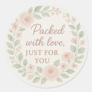 Redonda Pegatina Llena de Amor – Flores Rosadas