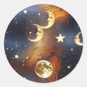 Redonda Pegatina - Luna Celestial Naranja Ardiente Soñador