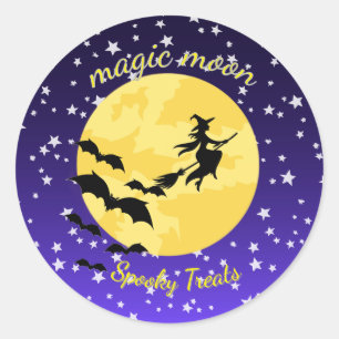 Redonda Pegatina mágica de luna de Halloween espeluznante