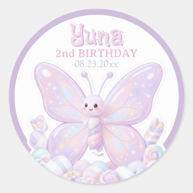 Redonda Pegatina mágica de mariposa de cumpleaños de lavan (Anverso)