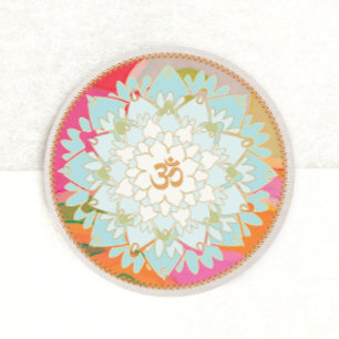Redonda Pegatina Mandala de Lotus Flower y Om Symbol