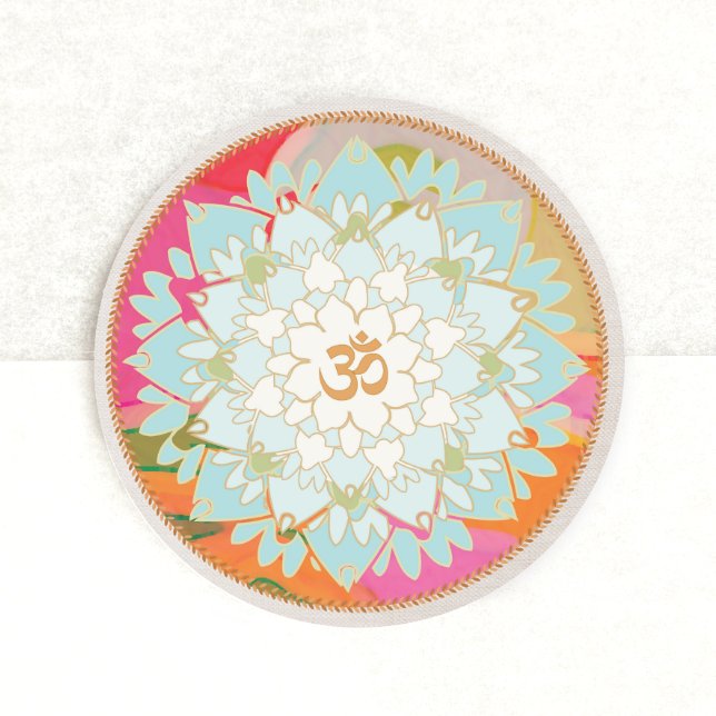 Redonda Pegatina Mandala de Lotus Flower y Om Symbol (Subido por el creador)