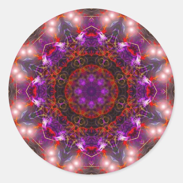 Redonda Pegatina Mandala de luz morada (Anverso)