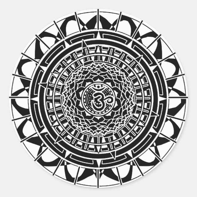 Redonda Pegatina Mandala Om (negro) (Anverso)