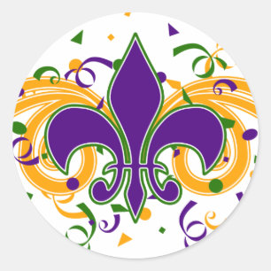 Redonda Pegatina Mardi Gras Fleur-de-Lis