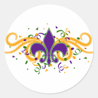 Redonda Pegatina Mardi Gras Fleur-de-Lis
