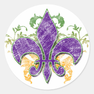 Redonda Pegatina Mardi Gras Fleur-de-Lis Grunge