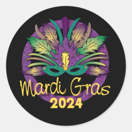 Redonda Pegatina Máscara Mardi Gras -2024