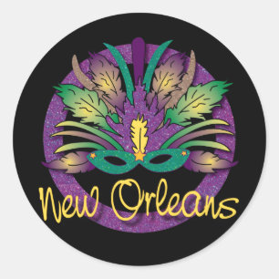 Redonda Pegatina Máscara Mardi Gras - Nueva Orleans, LA