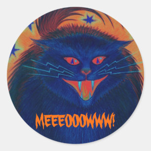 Redonda Pegatina "MEEEOOWWWWW!" de gato azul miedo