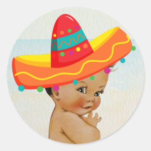 Redonda Pegatina mexicano de Baby Shower con bebé ventilad