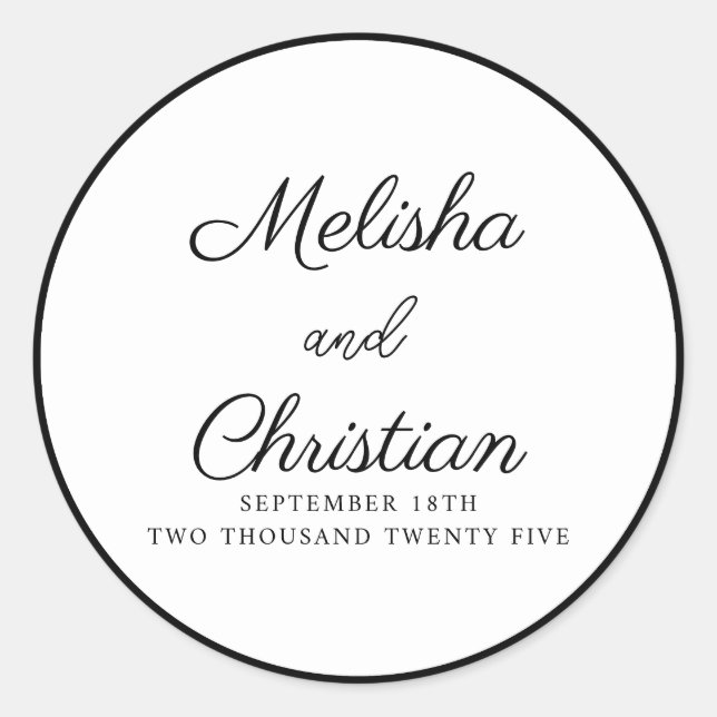 Redonda Pegatina Minimalista Boda moderno (Anverso)