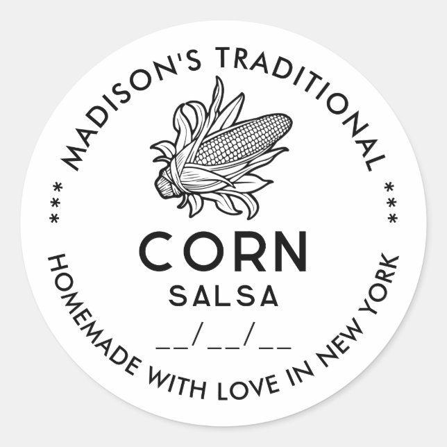 Redonda Pegatina moderna de salsa de maíz con símbolo de m (Anverso)
