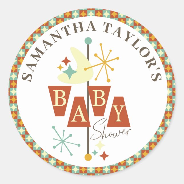 Redonda Pegatina moderno de Baby Shower Favor de Mediados  (Anverso)