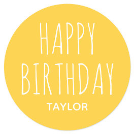 Redonda Pegatina moderno simple feliz cumpleaños amarillo