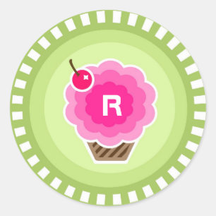 REDONDA PEGATINA MONOGRAM RAINBOW CUPCAKE