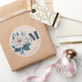 Redonda Pegatina monograma de flor color pastel