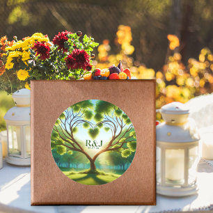 Redonda Pegatina monograma de pareja Boda verde