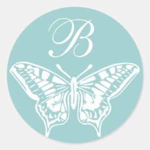 Redonda Pegatina Monograma de Personalizable de mariposa b