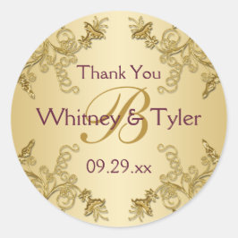 Redonda Pegatina Monograma de vino de ciruela y Damasco fl