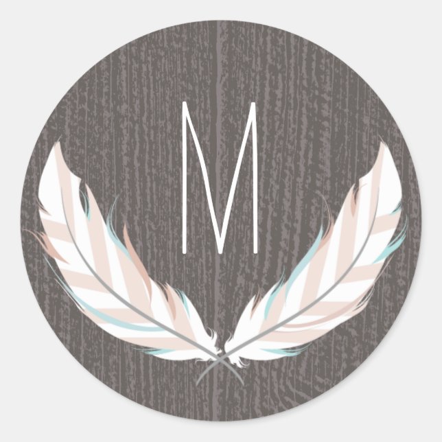 Redonda Pegatina Monograma Fethers + Barn Wood (Anverso)