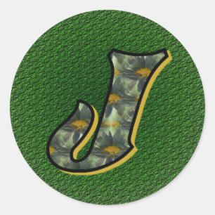 Redonda Pegatina Monograma inicial J Black Daisies