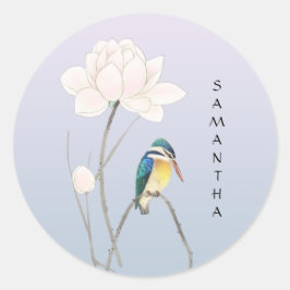Redonda Pegatina Monograma japonés vintage Kingfisher