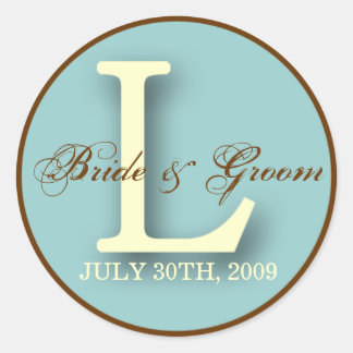 Redonda Pegatina Monograma L azul y marrón