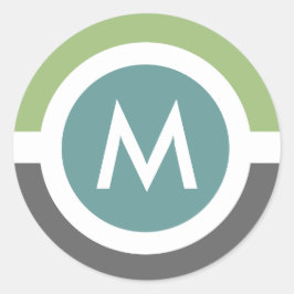 Redonda Pegatina monograma moderno - gris/verde