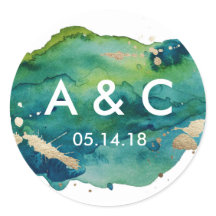 Pegatina Monograma Verde y Dorado Azul