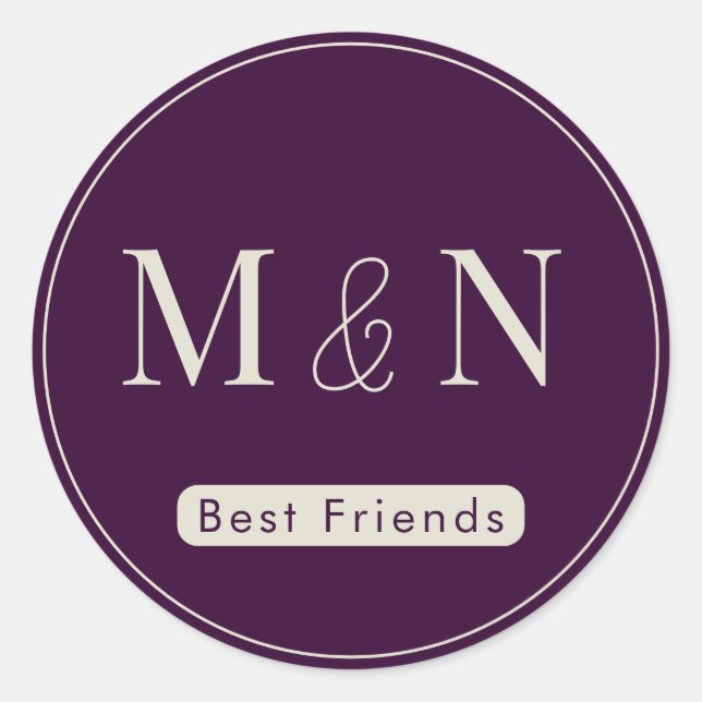 Redonda Pegatina Monogramado a los mejores amigos morados  (Anverso)