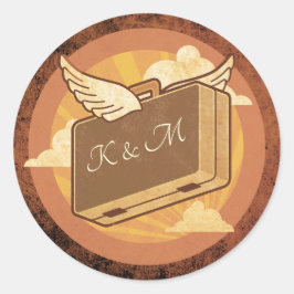 Redonda Pegatina Monogramado de Destino de Vintage