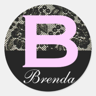 Redonda Pegatina Monogramado de la letra blanca y negra B